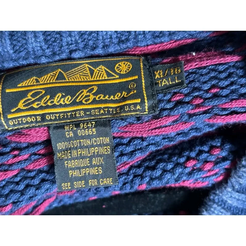 Vintage Eddie Bauer Ribbed Knit Sweater Mens Size XL Tall Blue Classic 90s - Picture 3 of 8